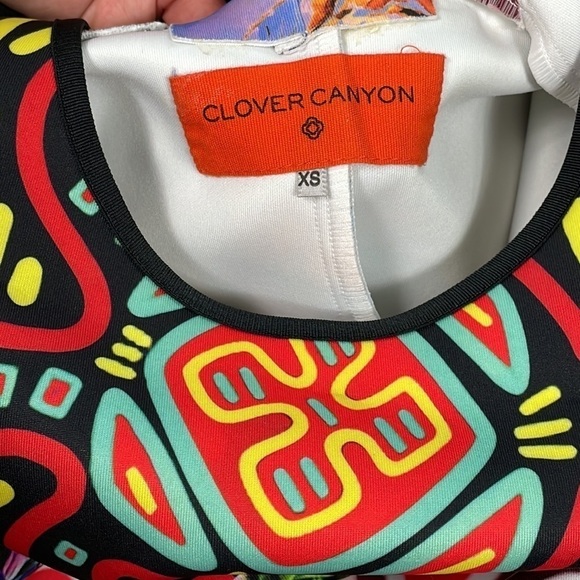 Clover Canyon Floral Maze Dress Scuba Fit and Flare Geo Multi Color Sz XS - Picture 9 of 14